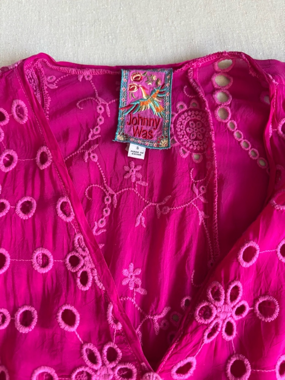 Johnny Was Olympic Patchwork Maxi Dress Hot Pink Cotton Size S - Picture 3 of 9